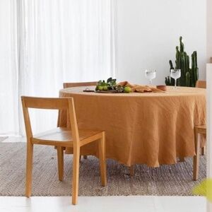 100% Flax Linen Round Tablecloth in color Cinnamon- by Magic Linen